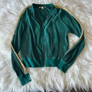 Emerald Green and Gold Pleated Silky Jacket Size S Jealous Tomato